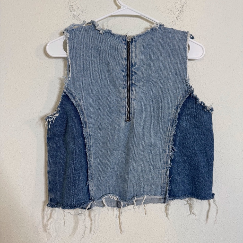 Zara denim patchwork raw hem sleeveless top - Picture 4 of 6